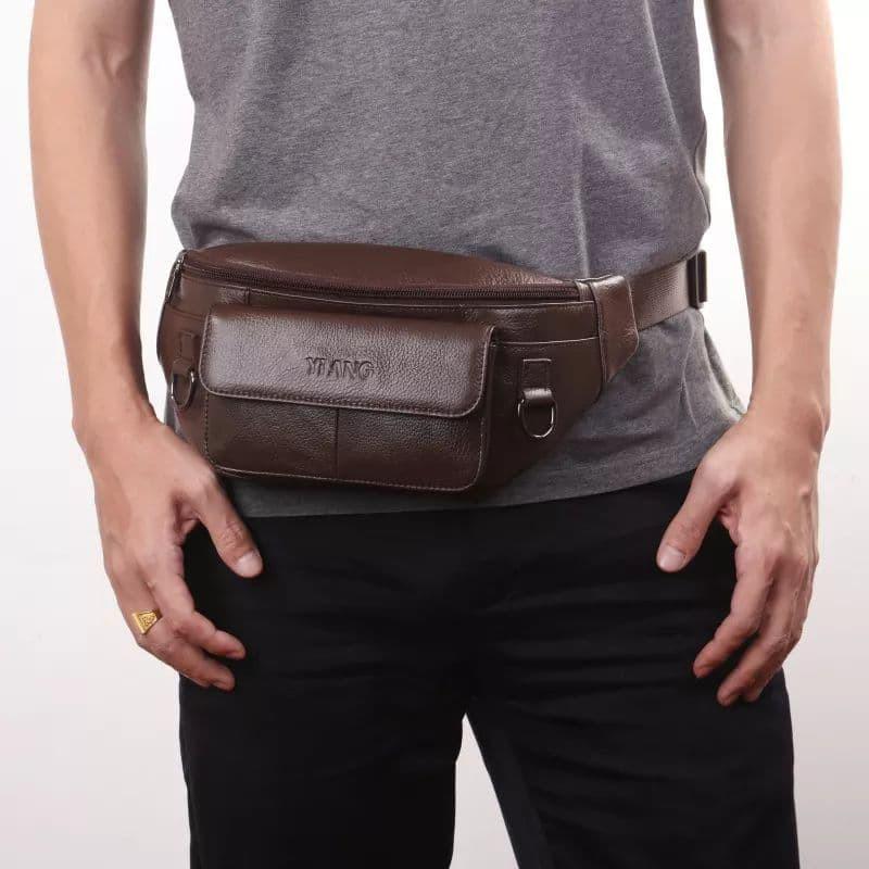 Waist Bag Pria Tas Slempang Pinggang Kulit Sintetis Tebal Import waterproof Waistbag 1