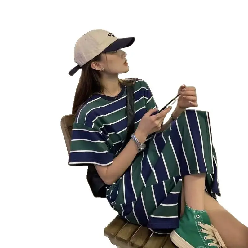 Knee-Length Striped T-Shirt Dress for Women, Summer 2025, New European Style, Fashionable Extra-Long T-Shirt Dress with Short Sleeves - TikTok Shop Philippines Knee-Length Striped T-Shirt Dress for Women, Summer 2025, New European Style, Fashionable Extra-Long T-Shirt Dress with Short Sleeves - TikTok Shop Philippines