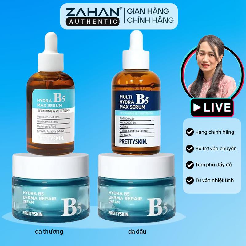 Combo cấp ẩm phục hồi Tinh chất (Multi) Hydra B5 Max Serum và Kem dưỡng Hydra B5 Derma Repair Cream Prettyskin (2 sản phẩm) Skincare Làm Đẹp Da