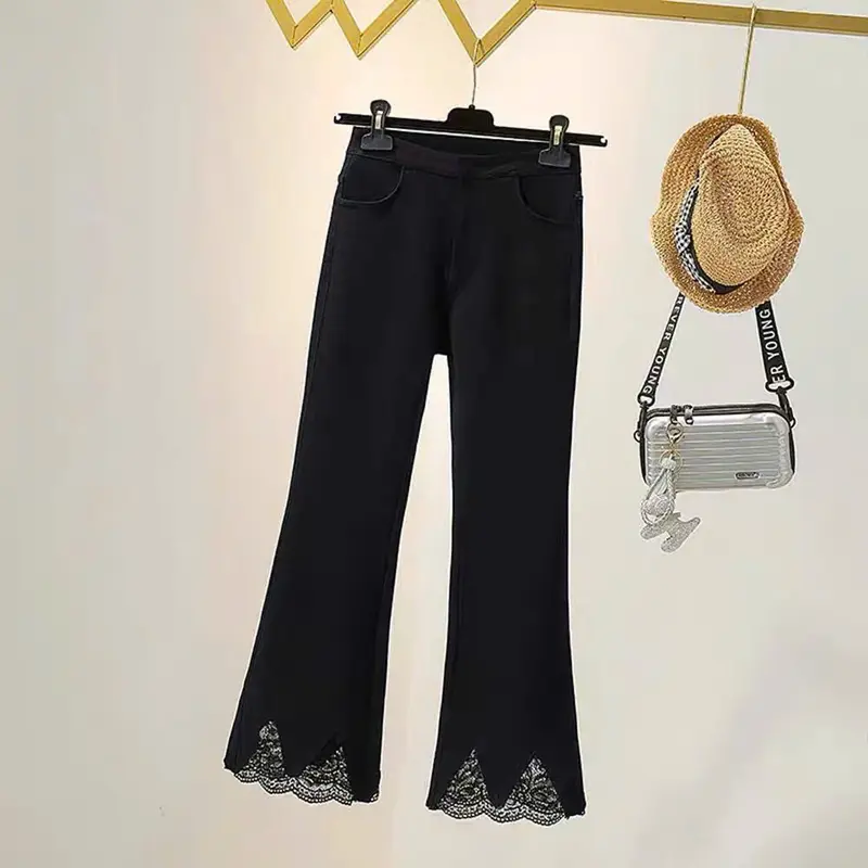 Quần Suông Ống loe phối ren Bigsize 50- 80kg  sang chảnh, chất sạn co giãn 4 chiều dày dặn thấm hút mồ hôi-KKS- Mã 502 7