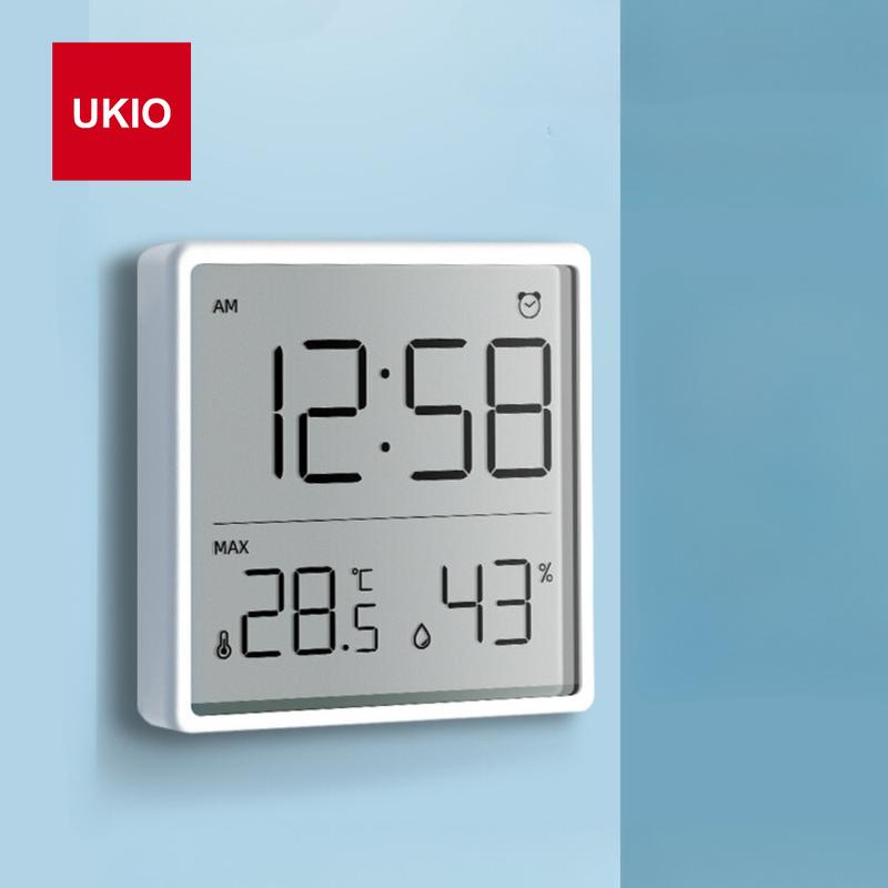 UKIO Nhiệt kế phòng kèm đồng hồ báo thức, màn hình siêu mỏng