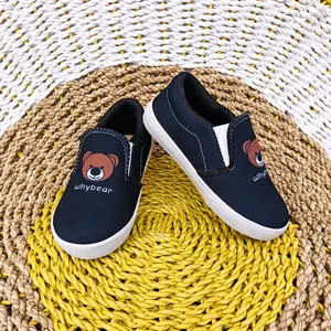 Sepatu slip on anak motif bear hitam Fashion