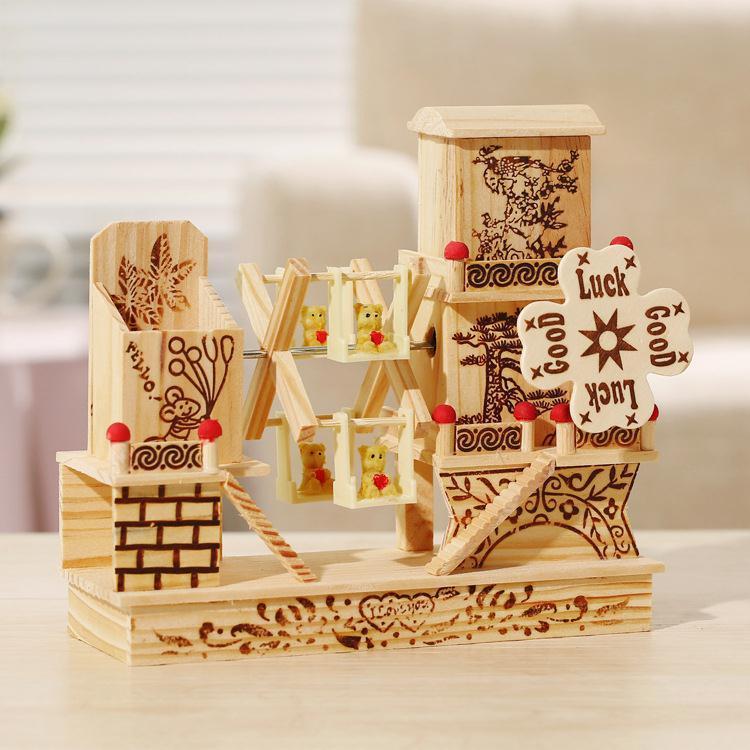 Three-Story Cottage Windmill Music Box Ornament Creative Desktop Decoration Wooden Eight Tones Student Couple Gift 3