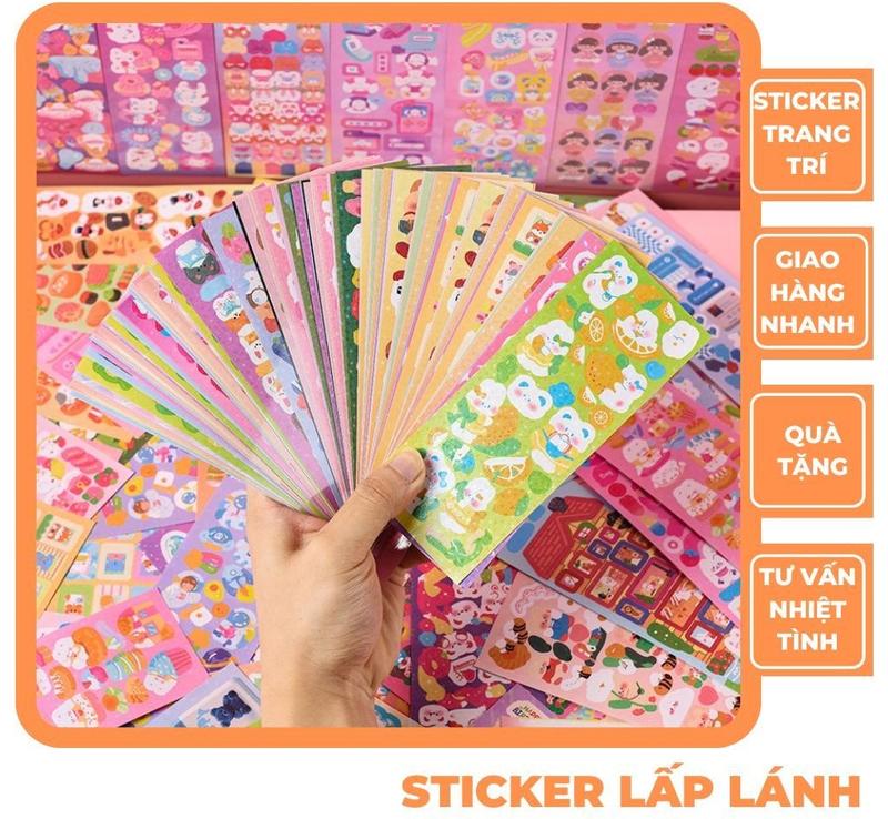  Set 1 - 100 sticker lấp lánh  KHÔNG TRÙNG  hình dán trang trí toploader sticker dán trang trí hộp bút nhãn vở sổ sách 