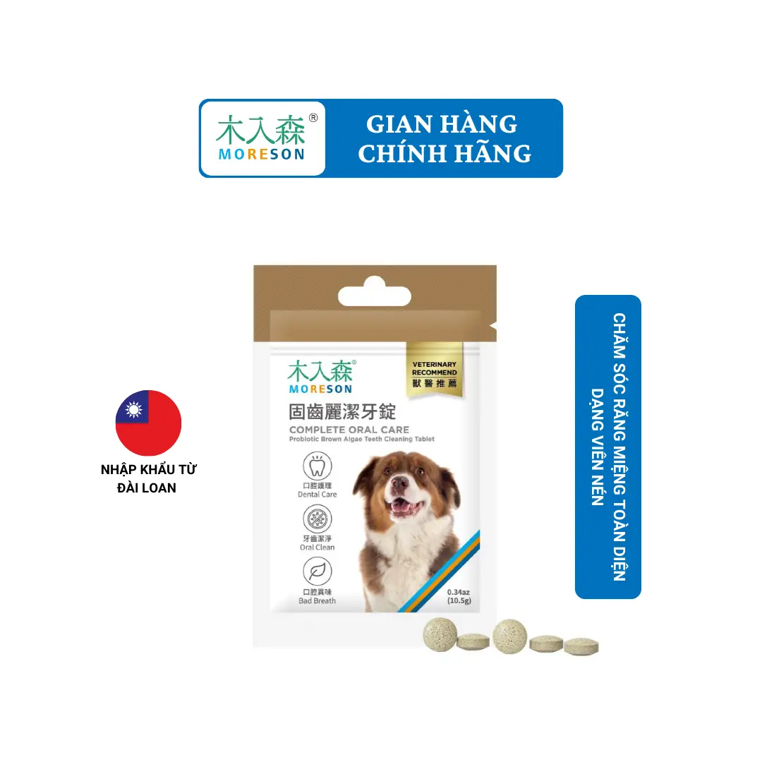 MORESON Viên Chăm Sóc Răng Miệng Cho Chó (30 viên) | Tảo bẹ nâu, Enzym từ dứa giúp làm mềm cao răng giảm hôi miệng.