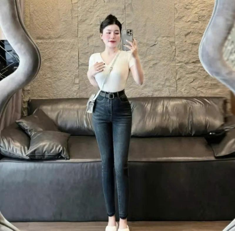 Quần jean nữ lưng cao dáng ôm gọn chất vải mềm co giãn tốt mẫu đẹp 2024 Women Pants Ong - xám đen Voi Kem 3
