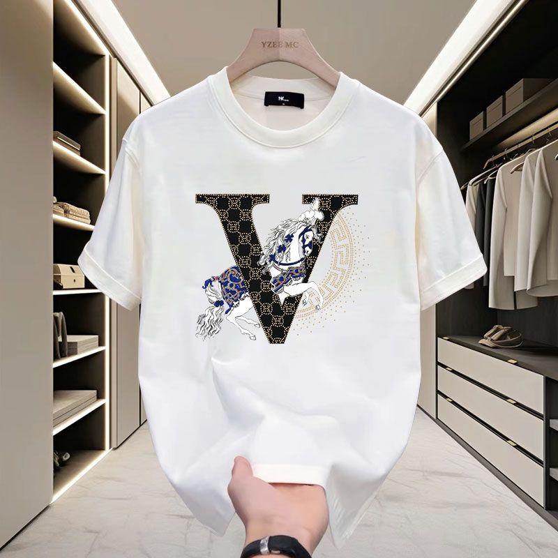 Men's Short Sleeve T-Shirt 2024 Summer New Trendy Casual Loose Fit Ins Style Versatile Men's Round Neck Tee Shirt Footwear 0