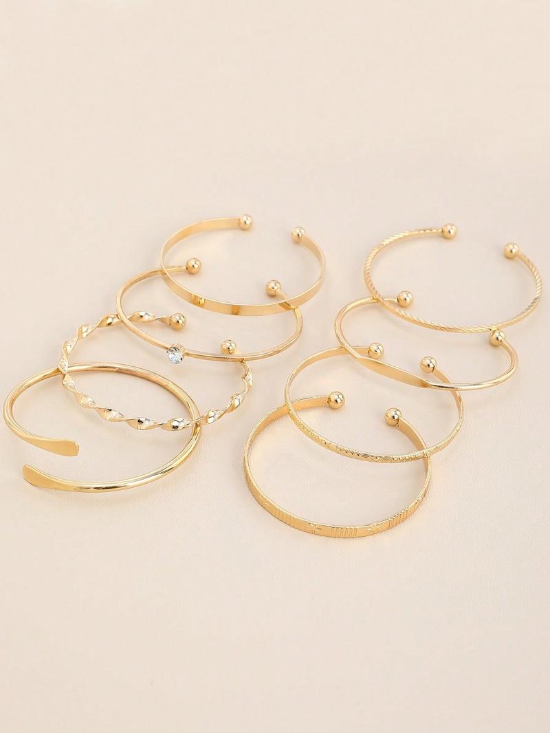 Product Introduction of 7pcs/Set European And American Style Bangle Set With Hammered, Arrow, Floral, Exaggerated Hexagram Design, Twist Open Bracelets Jewelry Gifts 16