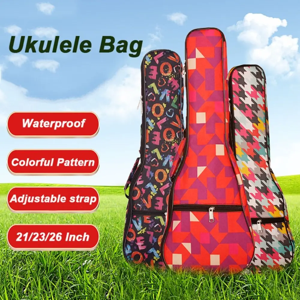 Funny Lifing Durable 21/23/26 Inch Ukulele Bag Waterproof Thickening Small Guitar Backpack Oxford Cloth Colorful Children's Musical Instrument Bag
