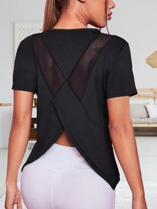 Camiseta deportiva de malla de contraste asimétrico para mujer, ropa de verano Camisetas transpirables de secado rápido para mujer para correr de entrenamiento, trajes de verano, camisetas de gimnasio