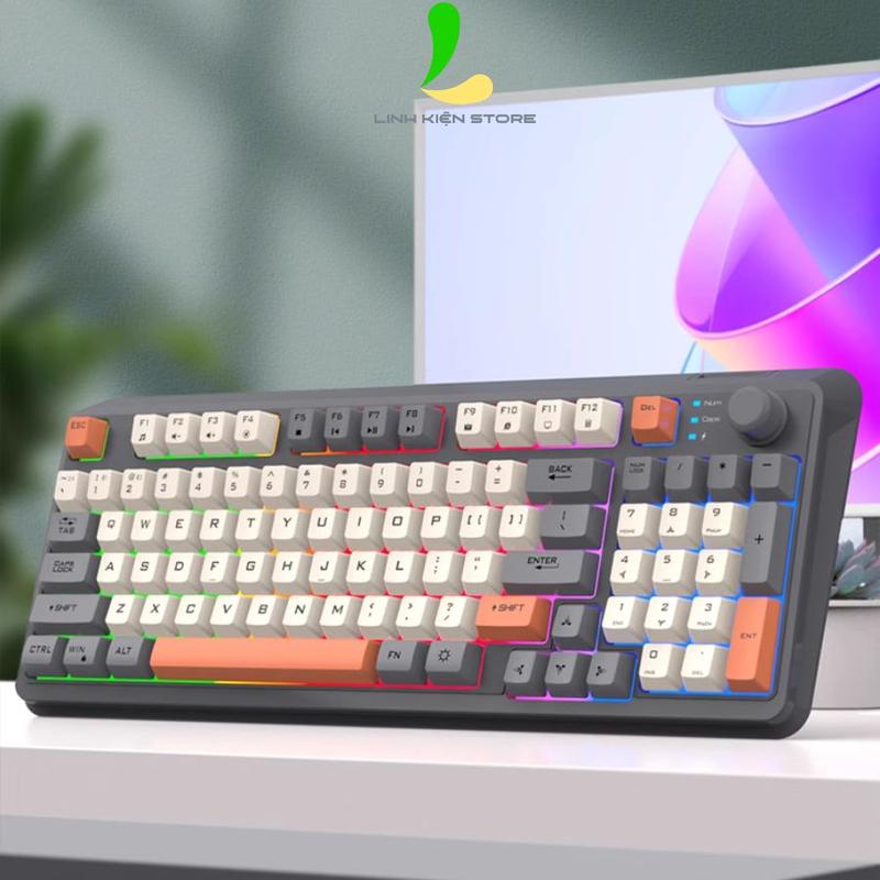 Bàn phím giả cơ không dây gaming XUNFOX K94 - Bàn phím chơi game thiết kế 94 phím kết nối 3 chế độ và đèn led 7 màu đẹp