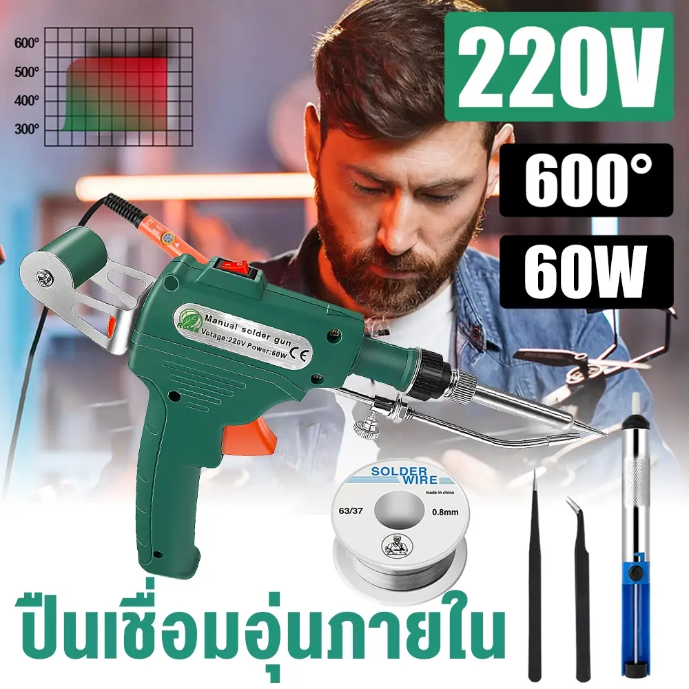 หัวแร้ง 60W หัวแร้งบัดกรี 220V อุปกรณ์บัดกรีป้อนตะกั่วอัตโนมัติ หัวแร้ง หังแร้งบัดกรี บัดกรี หัวแร้งบัดกรีไฟฟ้า