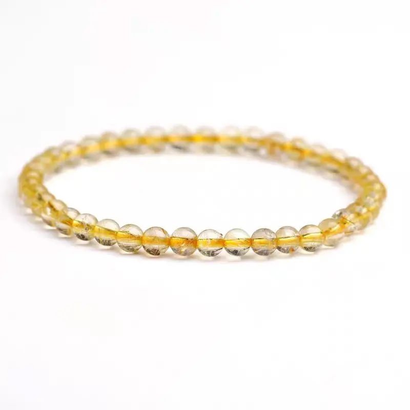 Vòng Tay Thạch Anh Rutilated Vàng, Tự Nhiên, Dành Cho Phụ Nữ, Pha Lê Tóc Vàng, 4mm Kích Thước Nhỏ, Tóc Nhỏ Trong Suốt Và Trong Suốt 4
