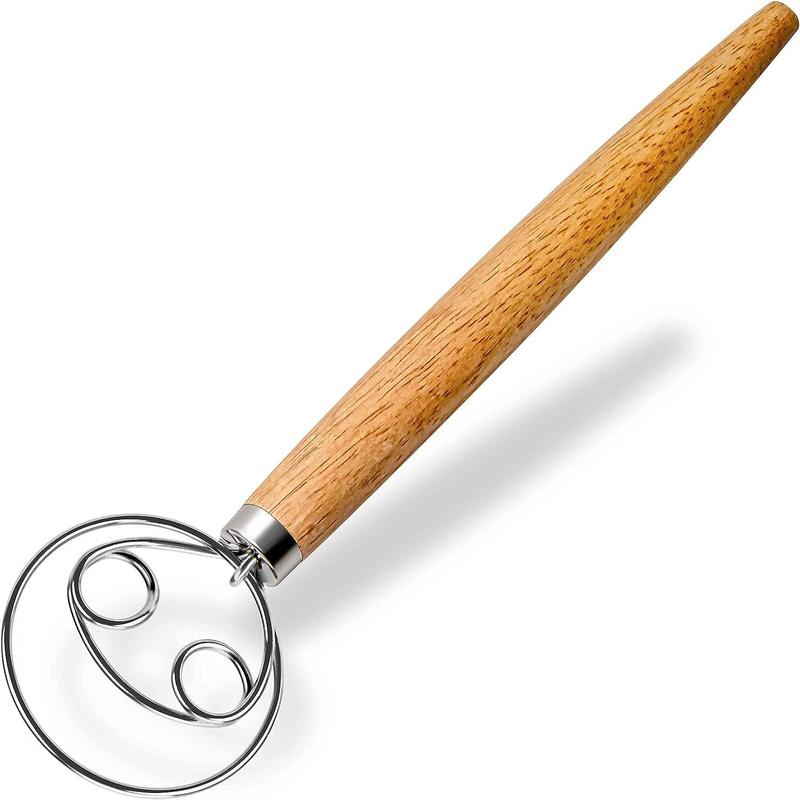 Dough Whisk, 1 Count Stainless Steel 2-hole Design Dough Mixer, Manual Mixer with Wooden Handle, Baking Tool for Kitchen, Kitchen Accessories, Home Utensils 1