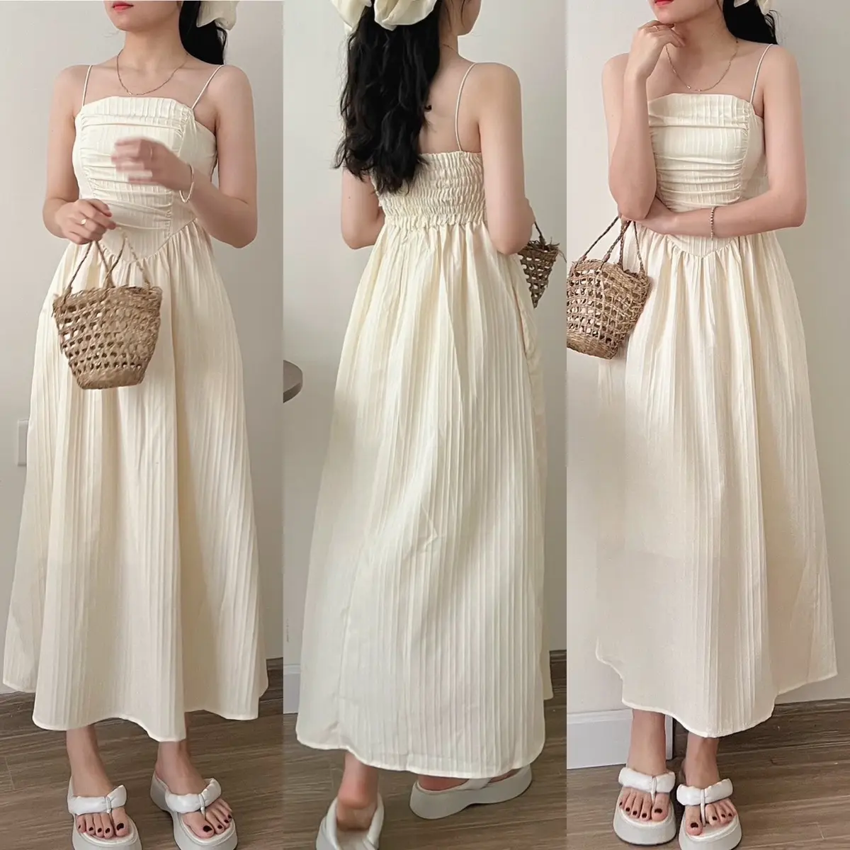 Váy/ Đầm Nữ 2 Dây Xếp Ly Ngực, Váy Công Chúa Dáng Xinh Nhẹ Nhàng Dress váy  trễ vai
