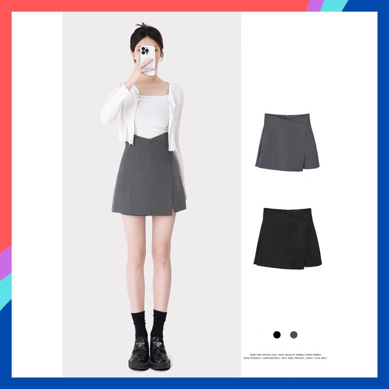 Quần giả váy nữ bigsize GV01 chân váy chữ A ngắn cạp cao vắt chéo tôn dáng thoải mái xẻ đùi tà trước che khuyết điểm eo bụng Thông thường casual