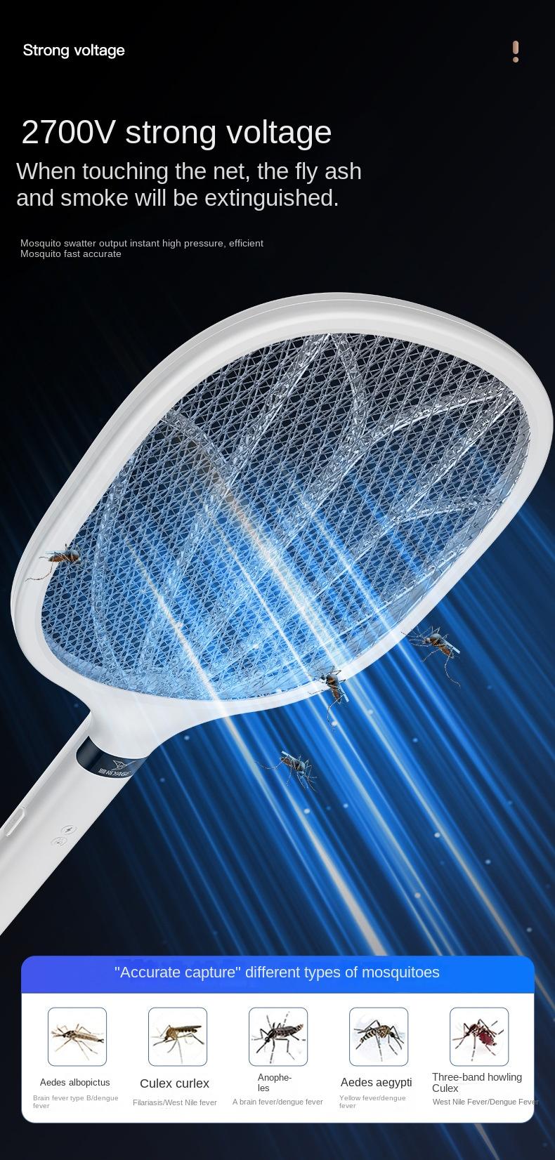 Product Introduction of Household Rechargeable Electric Mosquito Swatter Outdoor Electric Shock Handheld Pest Killer Swatter Electronic Mosquito Killer 3