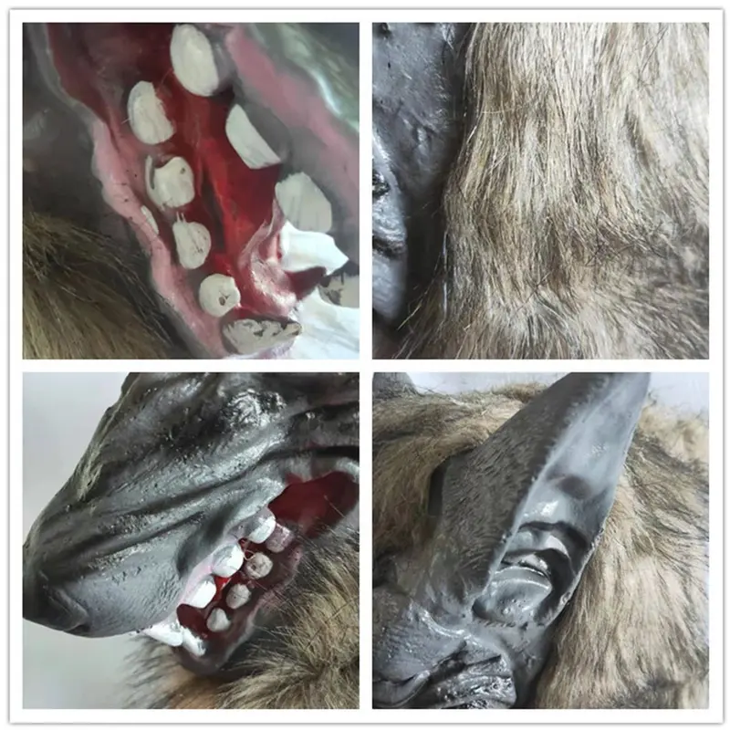 Topeng Serigala Latex + Cakar Serigala - Set Halloween dengan Topeng dan Sarung Tangan Serigala 7