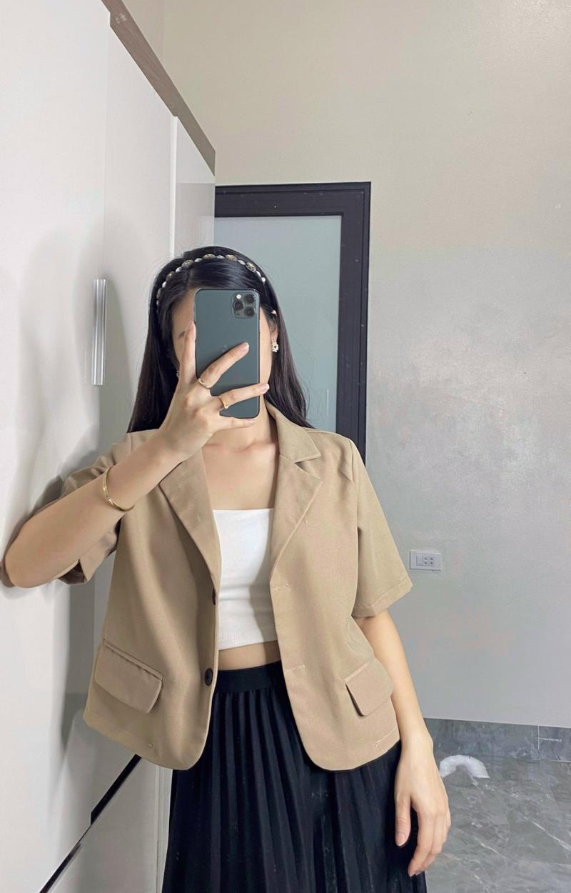 Product Introduction of Áo Blazer Lửng Ngắn Tay 1 Lớp, áo vest ngắn tay Top Nữ 12