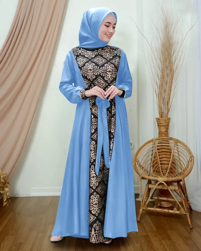 SC Maxi Irwansyah Busana Muslim Wanita Kombinasi Batik 9w M L XL XXL gamis dress Kain Navy Panjang Cantik 8