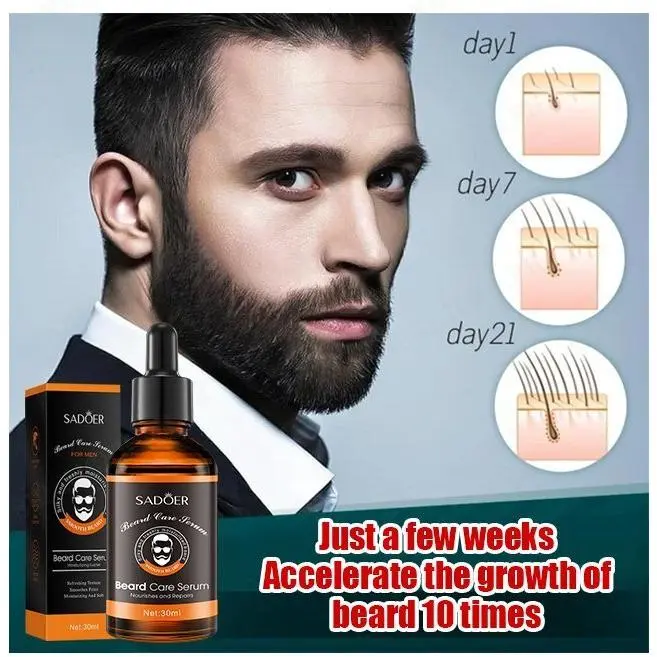 Beard Growth Essential Oil 30ml Natural Plant Essence Improve Beard Problems Fast Enhance Facial Whiskers Moisturizing And Smoothing Beard Softening Luster No Knots Men's Beard Grower\HX013