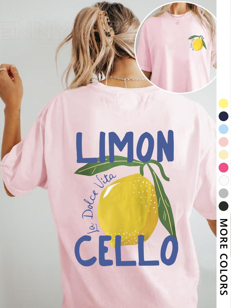 Product Introduction of Women's Lemon Print Round Neck Graphic Tee, Vintage Trendy Casual Short Sleeve T-shirt for Daily Wear, Ladies All Seasons Outfit 4