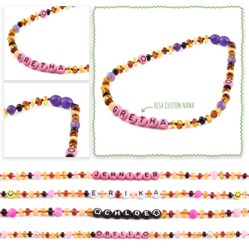 Kalung Amber CUSTOM NAMA untuk Bayi - Balita - Anak. Motif 38-R - Motif 46-R baltic  amber 2