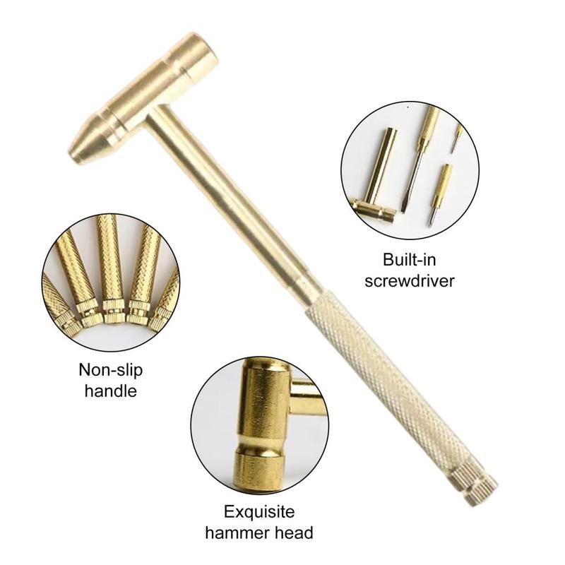 Oneou Lightweight Screwdriver Kit Small Hammer Compact 6-in-1 Brass Hammer Screwdriver Tool Portable Multifunctional Design 4