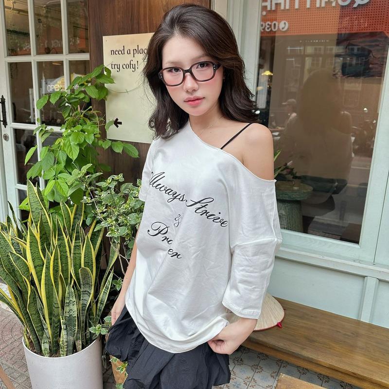 Áo Thun Nữ Trễ Vai - Kraken Drk cotton co giãn 4 chiều Women Top T-shirts Voi 4