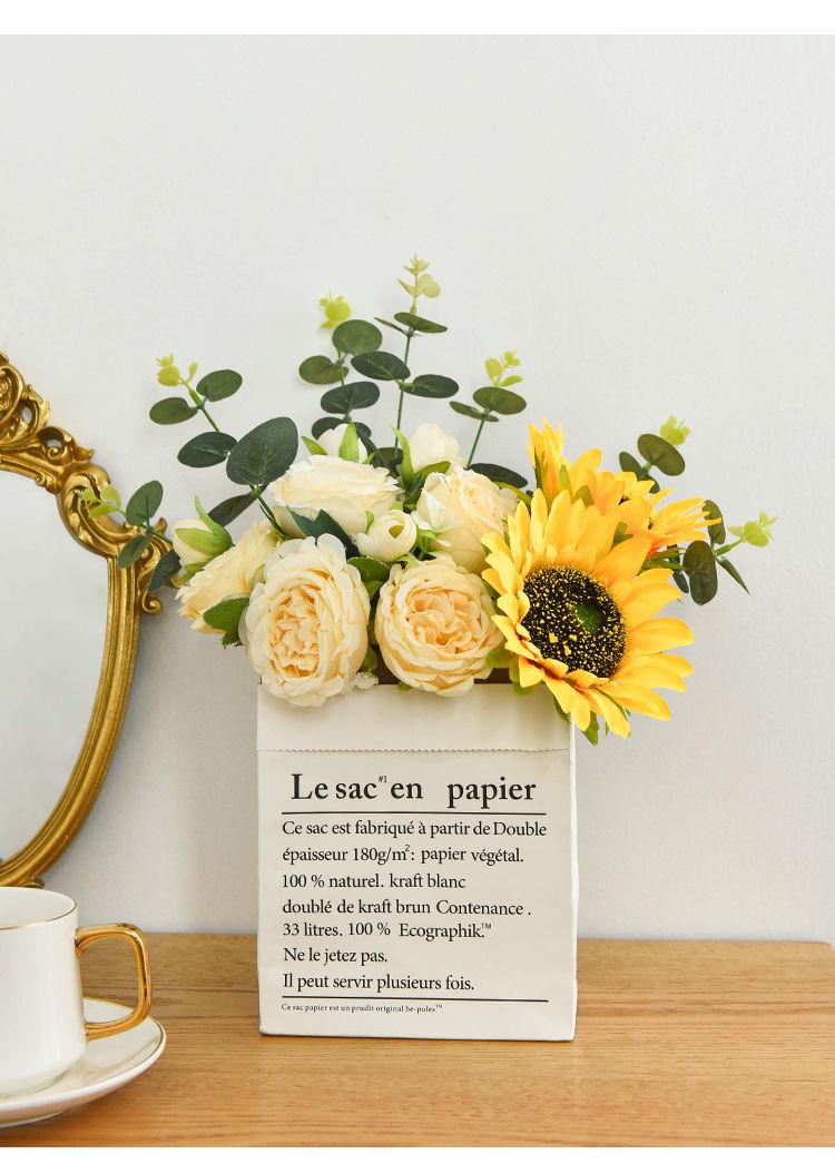 Product Introduction of [Hot sale in stores] Ins Style Sunflower Artificial Flowers Bouquet Home Decor Living Room Desktop Paper Bag Decoration Photo Props 6