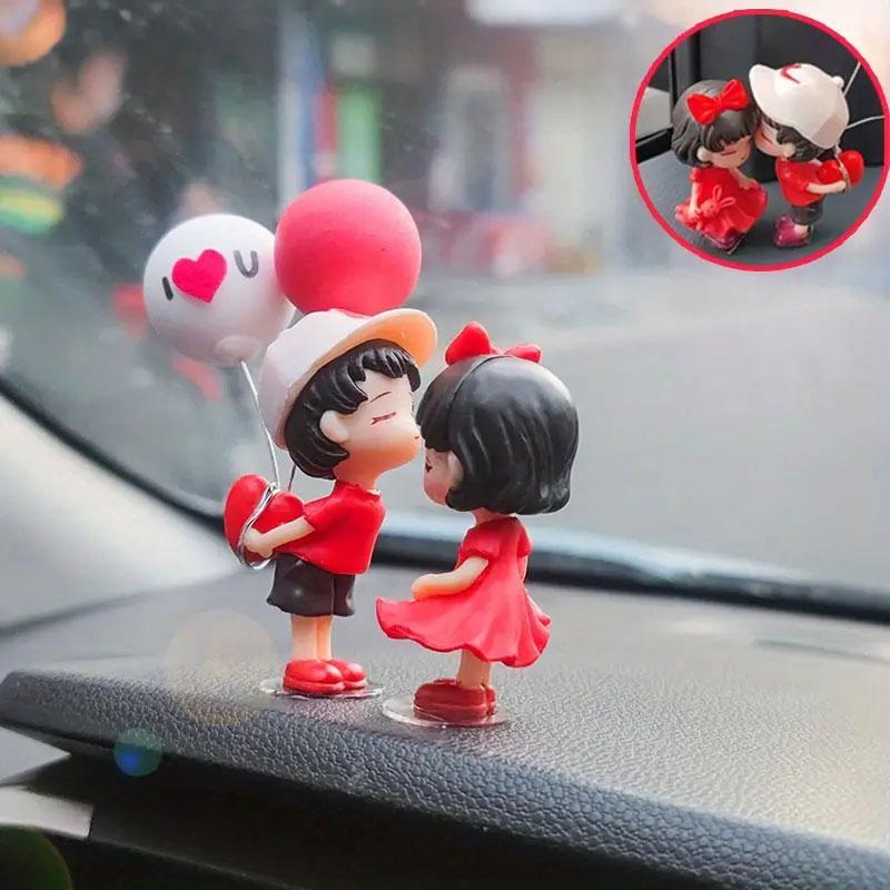 Cartoon Couple Design Car Decoration, Cute Balloon Couple Car Ornament with 4 Sticker, Car Dashboard Ornaments, Car Interior Accessories for Women & Girls 8