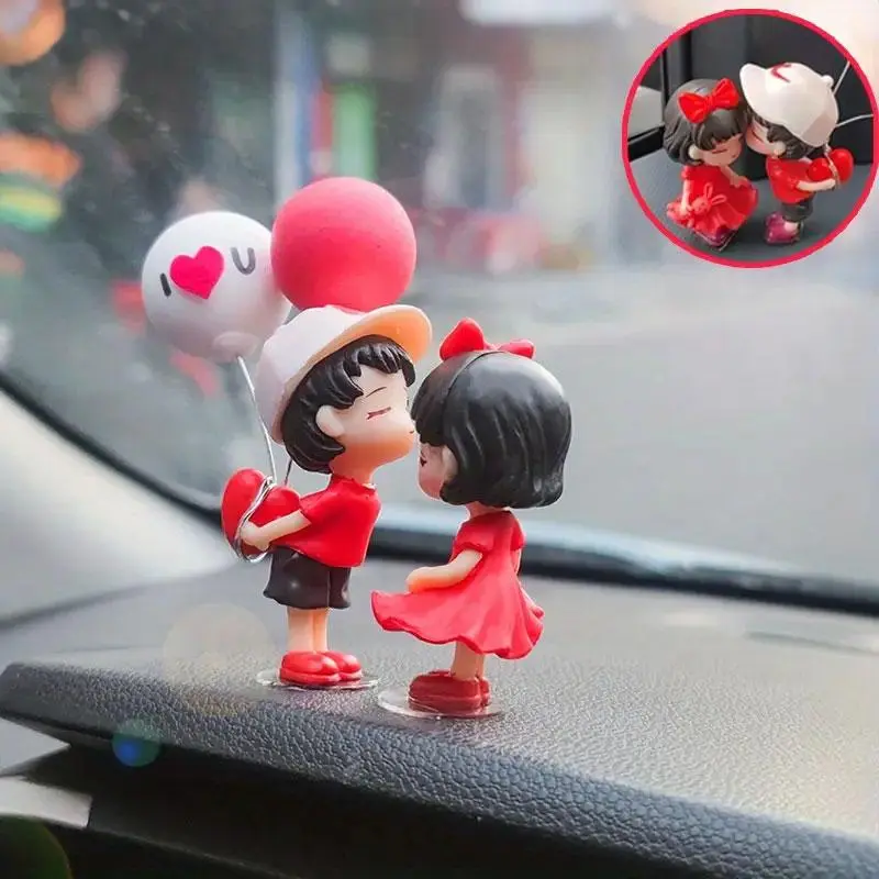 Cartoon Couple Design Car Decoration, Cute Balloon Couple Car Ornament with 4 Sticker, Car Dashboard Ornaments, Car Interior Accessories for Women & Girls 7