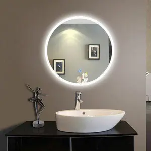 Cermin Estetik Bulat Gantung Dinding Cermin LED Cermin Kamar Mandi Cermin Wastafel Berlampu Diameter 40 Kaca Lampu