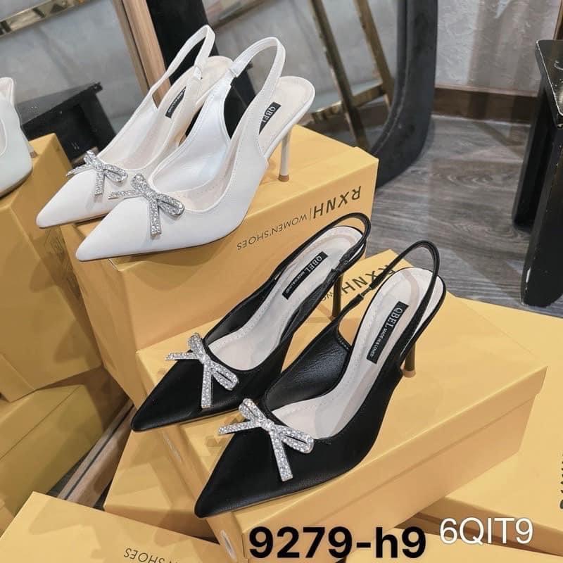 Giày sục cao gót khóa đá nơ HN21 mũi nhọn gót cao 7cm,9cm dành cho nàng đi chơi,đi tiệc đây ạ Shoes Nữ DéP Sandal Cao Su