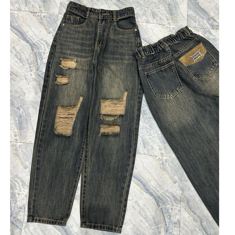 [029] Quần Jeans Baggy Lưng Chun Rách Mẫu Mới Thêu Túi Sau  Denim