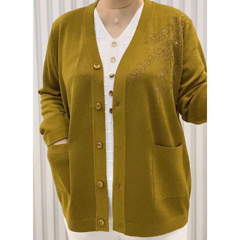 Áo Len Cardigan Cổ Chữ V Cao Cấp, Thời Trang Mới Mùa Thu, Dành Cho Mẹ Trung Niên Áo Khoác Mặc Bên Ngoài Dáng Rộng Rãi Và Mỏng, Dành Cho Nữ, Zjc2024 Women Top 6