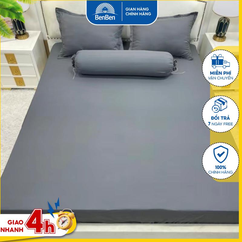 Bộ ga giường thun lạnh 4 món, gồm ga bọc nệm vỏ gối nằm và vỏ ôm, chất vải thun hàn quốc dày mịn mát benbenshop ga  giường  1m6×2m ga  nệm