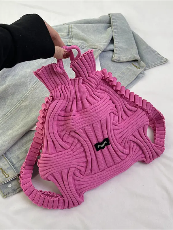 Women's Solid Color Wrinkled Textured Backpack, Fashionable Elastic Backpack for Daily Used, Casual Trendy Versatile High-quality Daily Commuting Bag Travel Backpack, Backpacks for Women, Designer Bags for Cheap 1