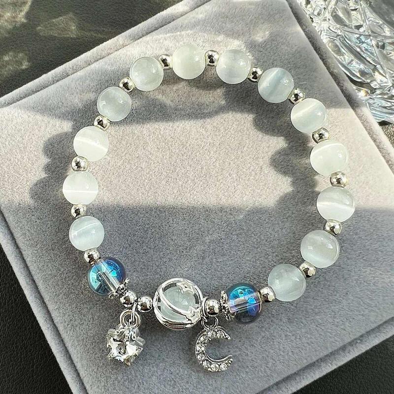 Product Introduction of Niche Design Star Chain Tassel for Women sy Blue Crystal Beads Elastic Rope Bracelet Best Friend Jewelry Gifts 6
