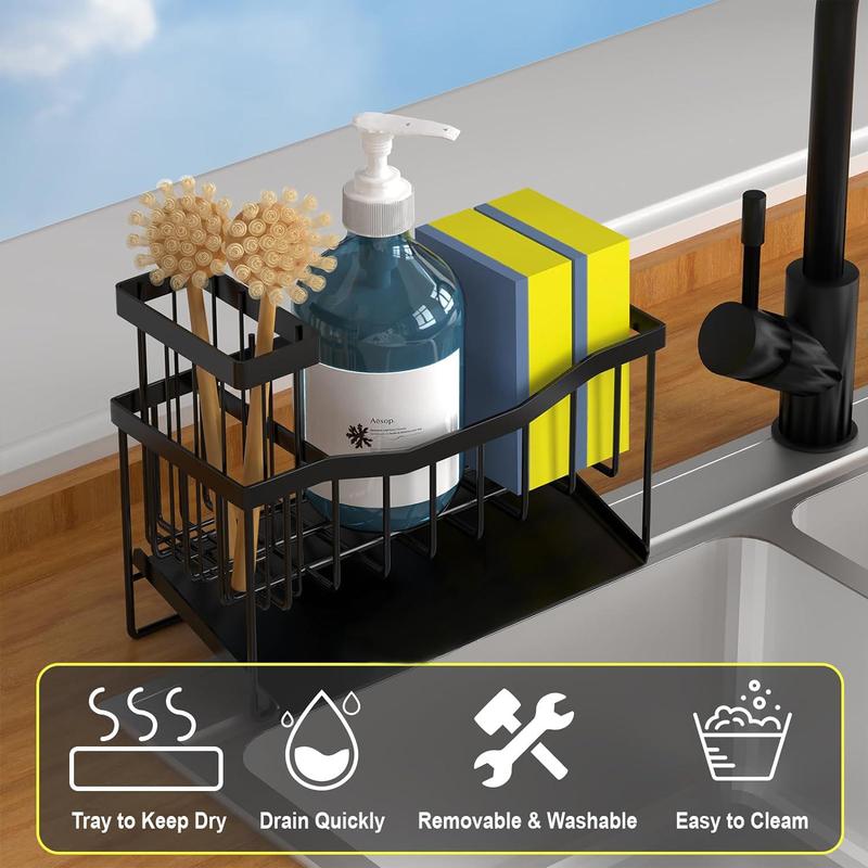 Kitchen Sink Drain Storage Rack, Multifunctional Sink Sponge Holder, Stainless Steel Kitchen Utensil Storage Organizer, Household Kitchen Accessories 5
