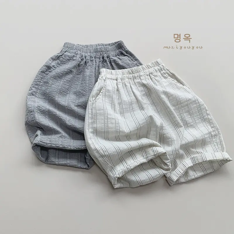 Quần dài sọc dọc đũi lanh nhẹ mềm mịn thoáng mát mùa hè, dành cho bé trai và bé gái phong cách Nhật Bản, Hàn Quốc 2024.
