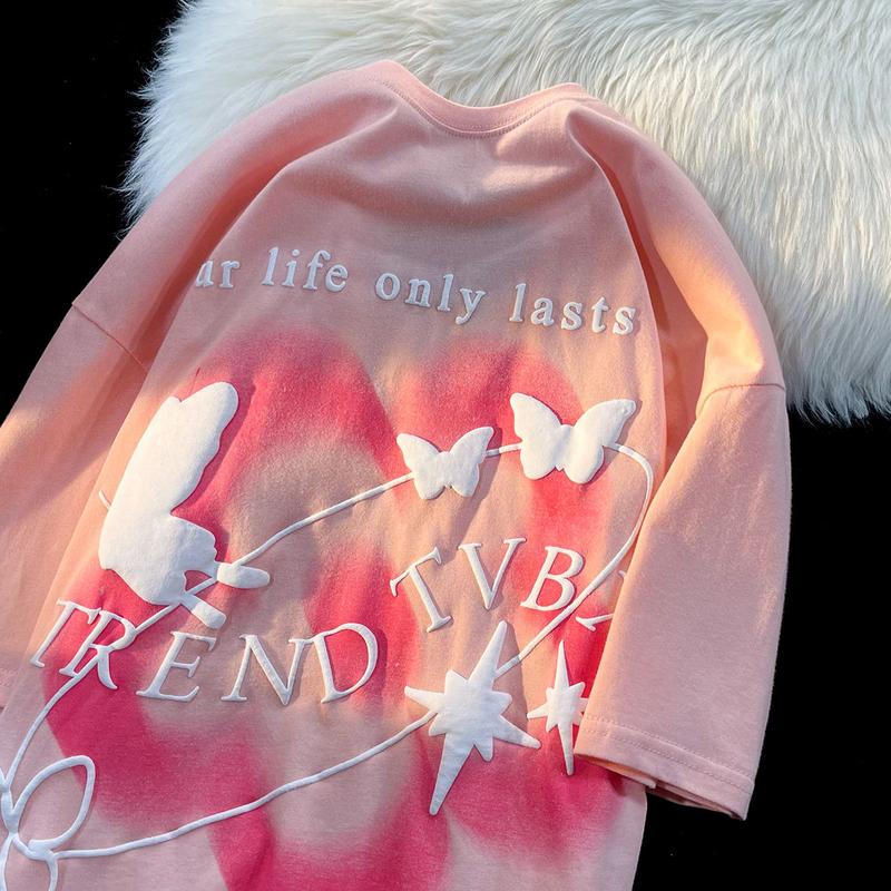 Áo thun TREND in nổi tay lỡ unisex nam nữ phông form rộng teen cổ tròn freesize cotton giá rẻ basic dễ thương đơn giản ngầu Top Hồng