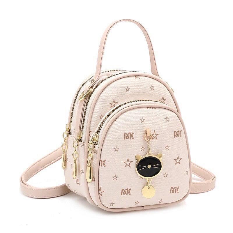 Balo thời trang, ba lô đi chơi bầu dục 3 ngăn tag meo kết hợp đeo chéo S213 balo  mininu balo  size cặp  đôn