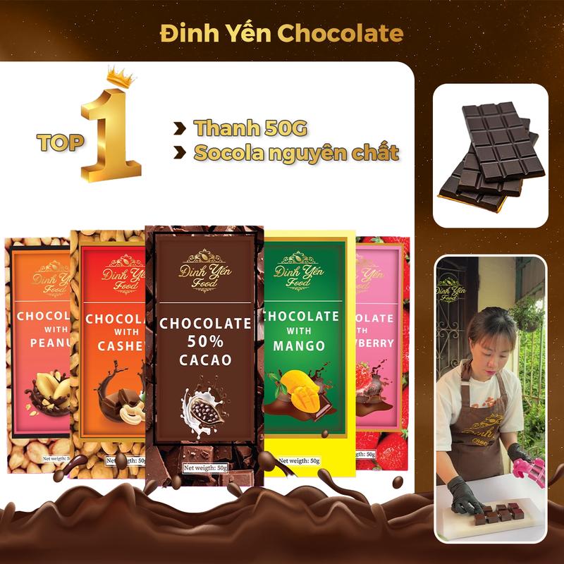 Socola Thanh 50g, Mix 10 vị, Dinhyenchocolate đồ ăn vặt siêu ngon giá rẻ