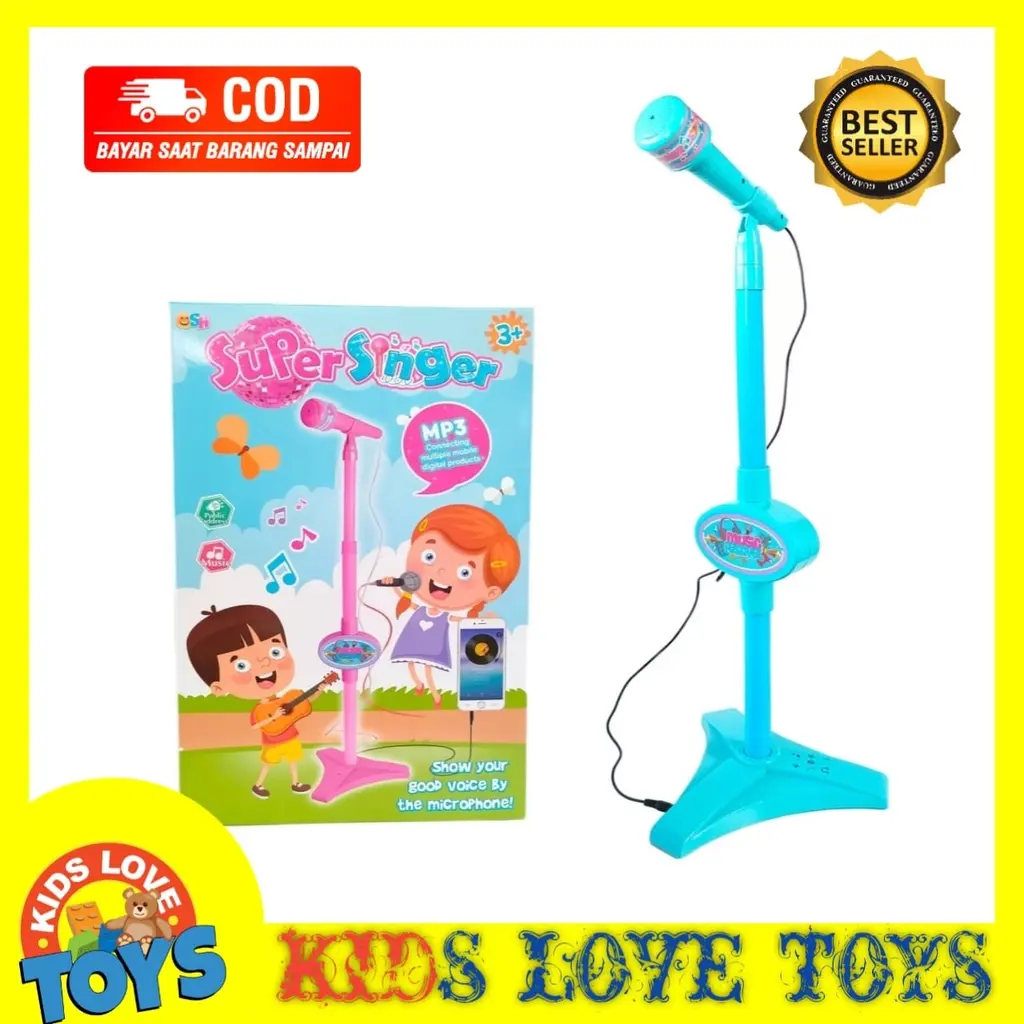 MAINAN ANAK MICROPHONE SINGLE MIC SUPER SINGER MP3 KARAOKE BISA COLOK HP / MAINAN NYANYI ANAK PROMO TERMURAH COD KLT