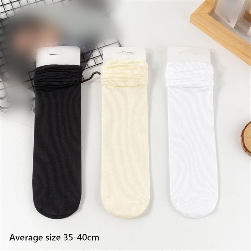 Product Introduction of Solid Color Ice Socks Women's Summer Thin Mid-tube Stacked Socks Summer Boneless Breathable Sweat absorbing Ice Silk Stockings White Socks 0