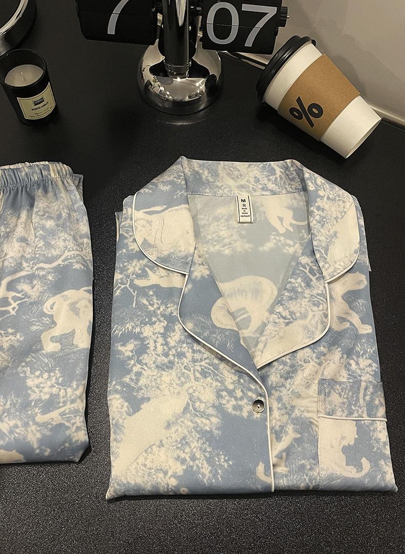 Product Introduction of Hi Mia's Shop | 2024 Spring/Summer New Arrival Ice Blue Secret Ice Silk Pajamas Women's Long-Sleeved French Korean Style Outdoor Home Delivery 9