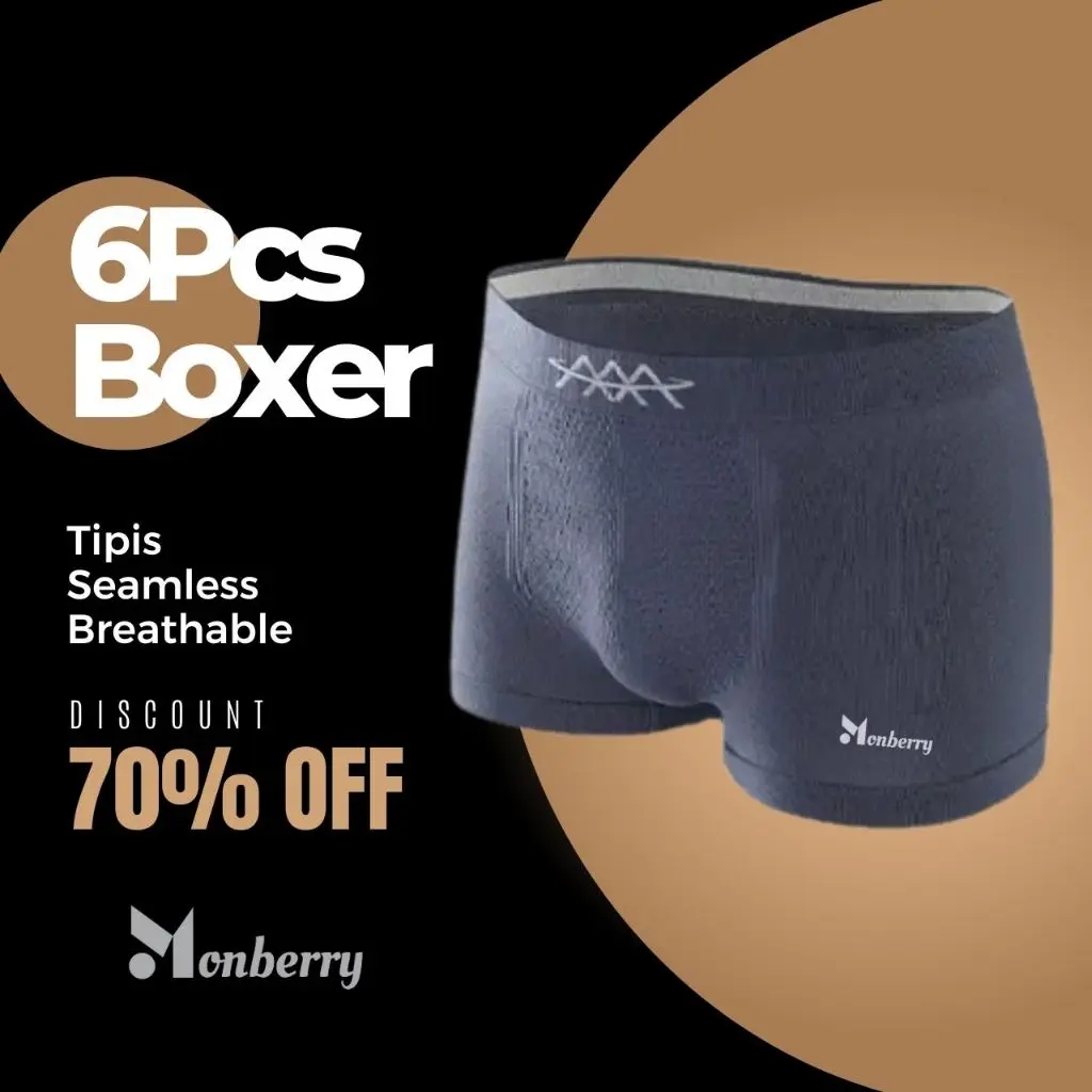 Boxer Celana Dalam Pria Isi 6 Monberry MBX2 Pakaian Dalam Pendek Breathable Comfortable Seamless Kolor Briefs Pendek CD Underwear Dalaman Sempak Men Man Cowok Laki Motif Polos