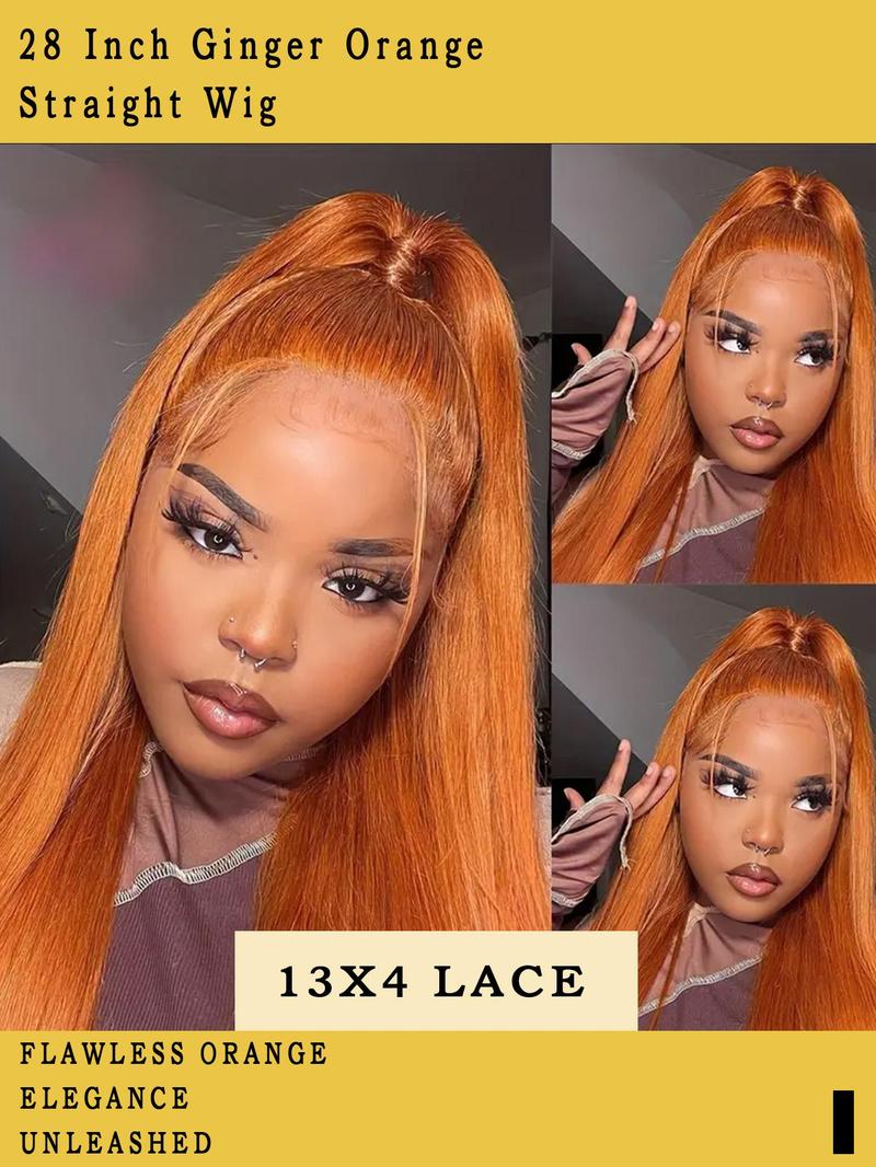 Product Introduction of Orange Long Straight Wigs for Women, Gorgeous Fluffy Wigs without Bangs, Synthetic Lace Front Wigs for Party, Daily Use 4