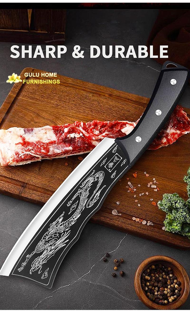 Product Introduction of 💕Super Discount💕 Japanese Style Kitchen Knives Original Kitchen Knives with Cover Stainless Steel Heavy Duty Forged Sharp Cooking Dragon Knives Japanese Thickening Bone-cutting Household Chef Knife 3